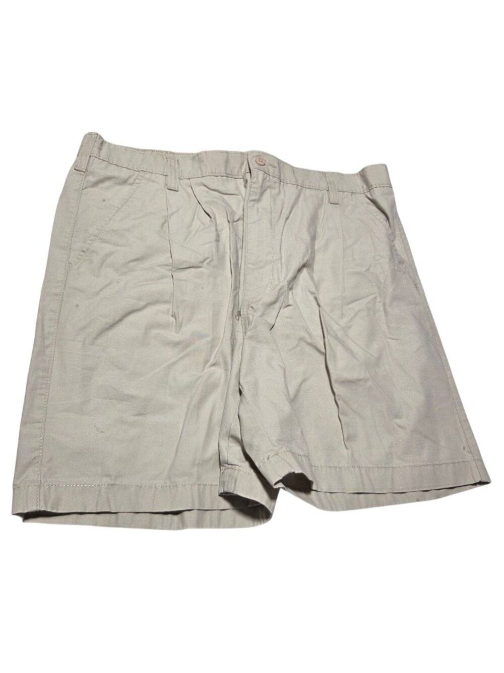 Mens Shorts Size 38 Beige Pleated Front Khaki Chino Cotton Elastic Waistband